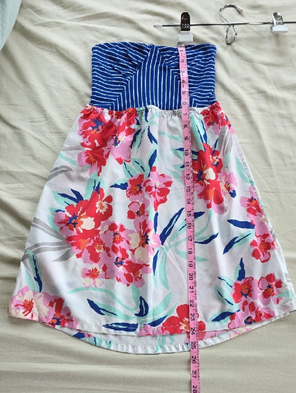 Roxy Navy Striped Bodice Floral Strapless Dress - Picture 6 of 6